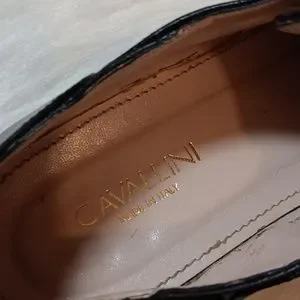 Mocassins Femme Cavallini Noir Cuir à Talon Doré Et Clous - Taille 38.5 (US 8) - Neufs